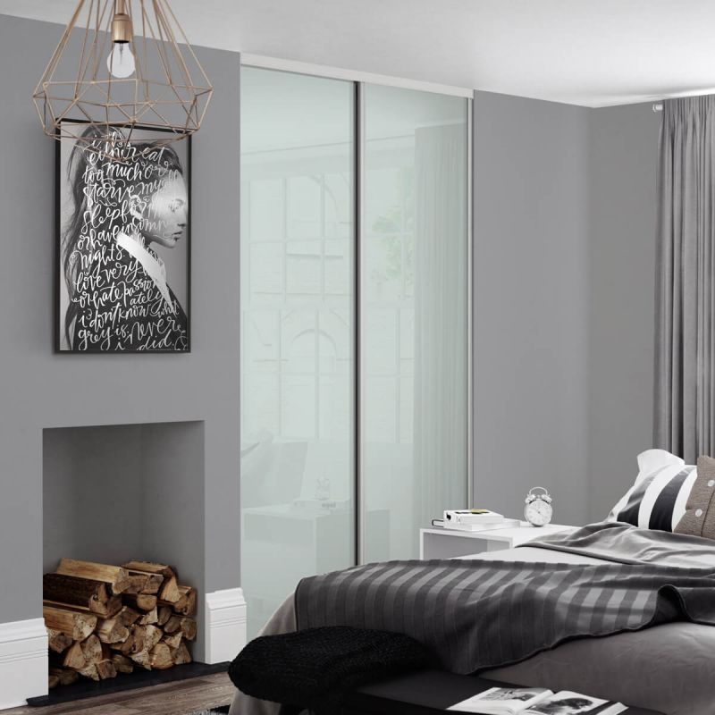 Classic White Frame & Arctic White Glass Sliding Wardrobe Door Kit – 2260mm Height x 1185mm Width (2 x 610mm Doors)