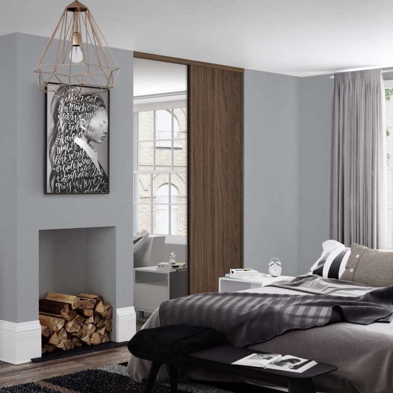 Classic Walnut Frame Panel & Mirror Sliding Wardrobe Door Kit – 2260mm Height x 1500mm Width (1 Mirror + 1 Panel)