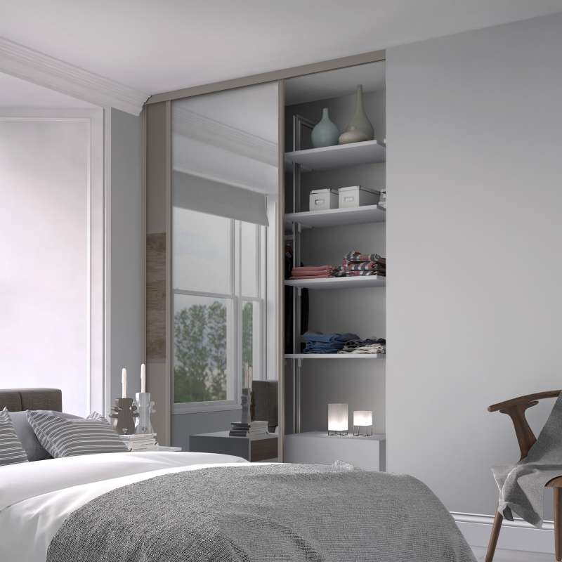 Classic Pebble Grey Frame Sliding Wardrobe Door Kit – 2260mm Height x 1185mm Width (3 Panel + Mirror, 2 x 610mm Doors)