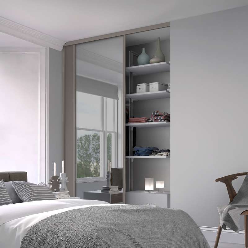 Classic Pebble Grey Frame & Mirror Sliding Wardrobe Door Kit – 2260mm Height x 1185mm Width (2 x 610mm Doors)