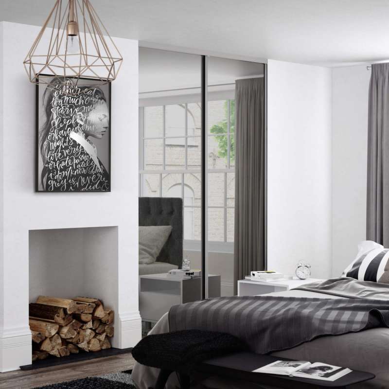 Classic Silver Frame Mirror Sliding Wardrobe Door Kit – 2260mm Height x 1800mm Width (2 x 914mm Doors)